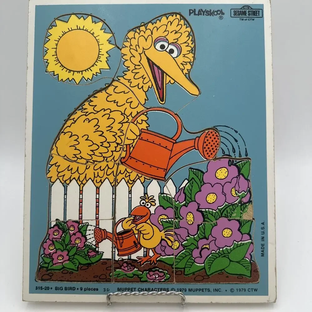 2 Vintage Playskool Sesame Street Big Bird Grover Wood Puzzles